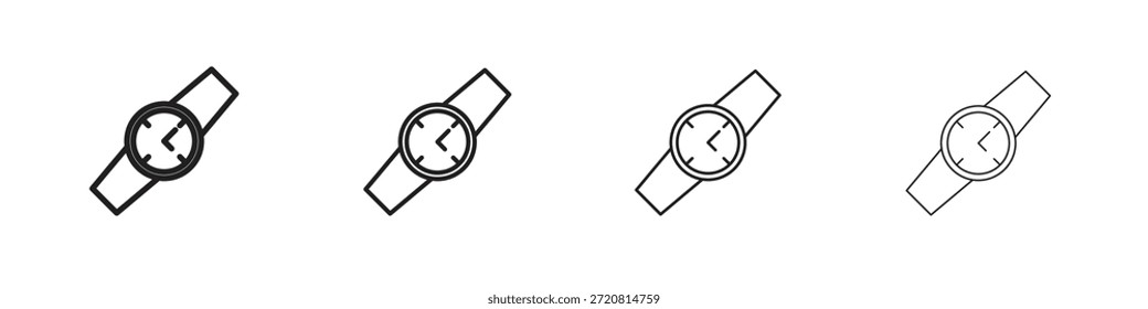 Iconos de reloj delinean el diseño de Vector negro. Línea con trazo editable.
