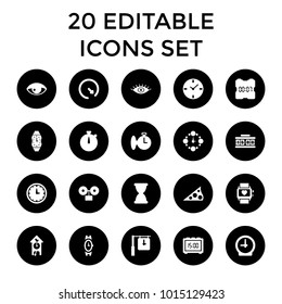 Watch icons. set of 20 editable filled watch icons such as eye, clock, wall clock, sundial, hourglass. best quality watch elements in trendy style.