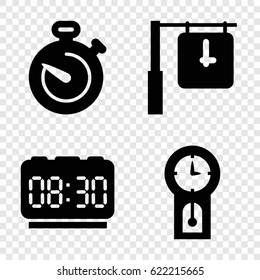 Watch icons set. set of 4 watch filled icons such as stopwatch, pendulum, clock