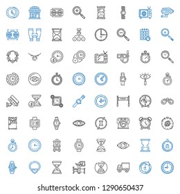 watch icons set. Collection of watch with clock, side view, hourglass, wake up, necklace, smartwatch, limited time, eye, wall clock, stopclock. Editable and scalable watch icons.