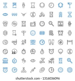 watch icons set. Collection of watch with wall clock, time, hourglass, clock, zoom in, wake up, eye, limited time, tickets office, necklace. Editable and scalable watch icons.