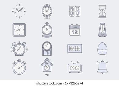 Watch Icons set - Vector color symbols of watch, stopwatch, hourglass, timer, wristwatch, calendar for the site or interface