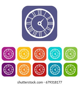 Watch icons set vector illustration in flat style In colors red, blue, green and other