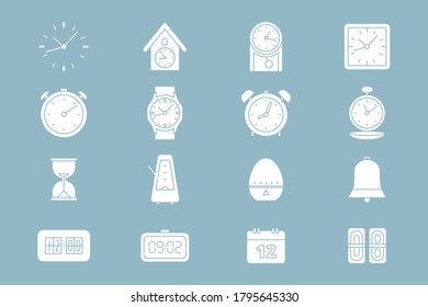 Juego de iconos de Watch - Siluetas vectoriales de reloj, cronómetro, reloj de pulsera, reloj de pulsera, calendario para el sitio o interfaz