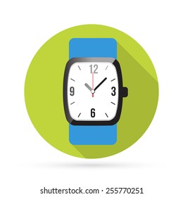 Watch, icons for web, vector illustrations, with long shadows. Flat style.