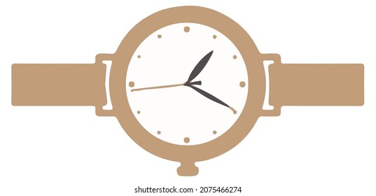 Watch with leather belt and minimalist design, isolated hand clock retro or vintage. Accessory for completion of apparel or look, fashionable items and outfits addition. Vector in flat style