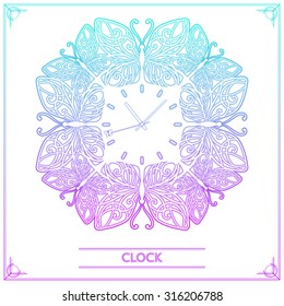 Watch from the line of decorative butterflies with patterns on the wings and a butterfly on the second hand. on a white background