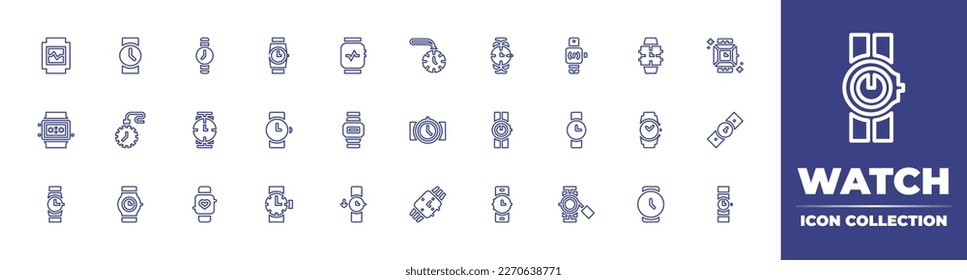 Watch line icon collection. Editable stroke. Vector illustration. Containing watch, pocket watch, smart watch.