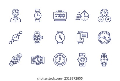 Watch line icon set. Editable stroke. Vector illustration. Containing busy, watch, alarm clock, clock, wall clock, watches, wristwatch, message, smart watch.