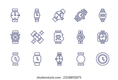 Watch line icon set. Editable stroke. Vector illustration. Containing watch, fitness watch, wristwatch, clock.