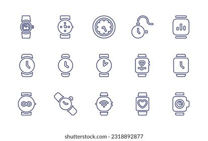 Watch line icon set. Editable stroke. Vector illustration. Containing wrist, watch, pocket, smart watch, smartwatch, wristwatch.