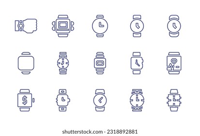 Juego de iconos de la línea de observación. Trazo editable. Ilustración vectorial. Conteniendo reloj de pulsera, reloj, reloj, reloj inteligente, fitness, reloj inteligente.