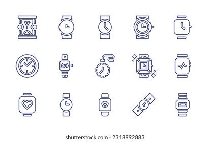 Juego de iconos de la línea de observación. Trazo editable. Ilustración vectorial. Conteniendo arena, reloj, reloj, reloj inteligente, reloj de bolsillo, reloj inteligente.
