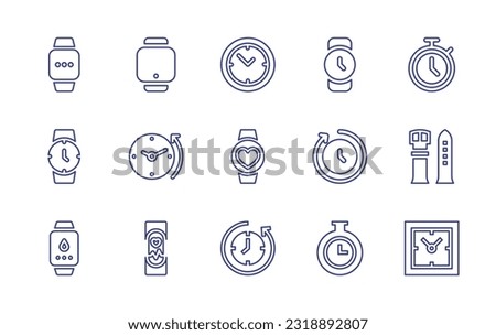 Watch line icon set. Editable stroke. Vector illustration. Containing apple watch, product, clock, wristwatch, stopwatch, watch, return to the past, smartwatch, refresh, strap, sport watch.