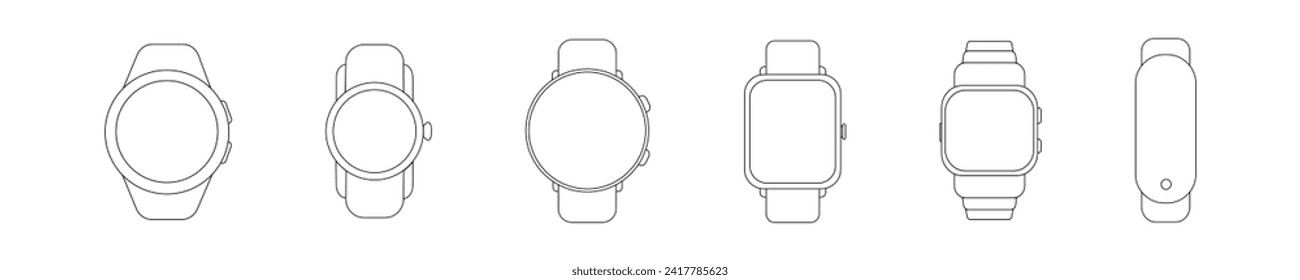 Juego de iconos de la línea de observación. Moderno reloj de pulsera simple ilustración de contorno. Signo gráfico aislado de reloj en estilo plano vector