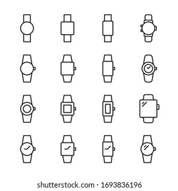 Watch line icons set. Stroke vector elements for trendy design. Simple pictograms for mobile concept and web apps. Vector line icons isolated on a white background. 