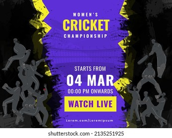 Watch Live Show Of Participating Women's Cricket Team On Abstract Colorful Background For Championship Concept.