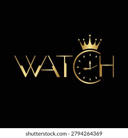 Watch Logo with Crown and Clock Face