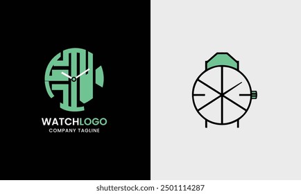 Icono del logotipo del reloj, reloj de pared, reloj de mano, reloj de idea de tiempo de oficina concepto de idea de muestra minimalista creativa
