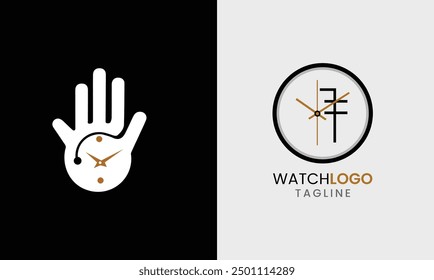 Watch logo icon, wall watch, hand watch, office time idea clock creative minimalist sample idea concept