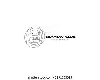 Watch Logo royalty free vector graphics and clipart. Watch modern logo icon design pro Vector.  Watch with digital display flat art. Modern minimalist logo design. Creative illustration with text.