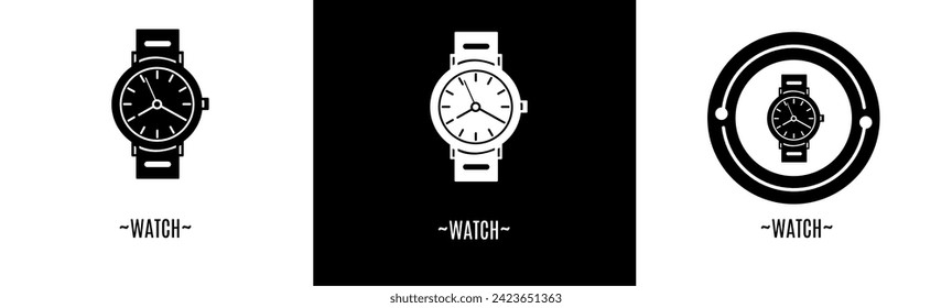 Juego de logotipos Watch. Colección de logotipos en blanco y negro. Vector de material.