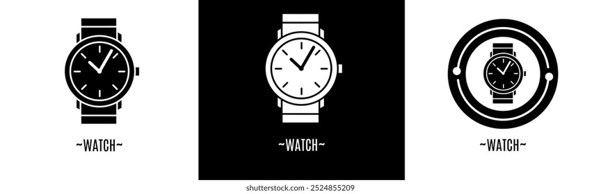 Assista ao conjunto de logotipos. Coleção de logotipos em preto e branco. Vetor de estoque.
