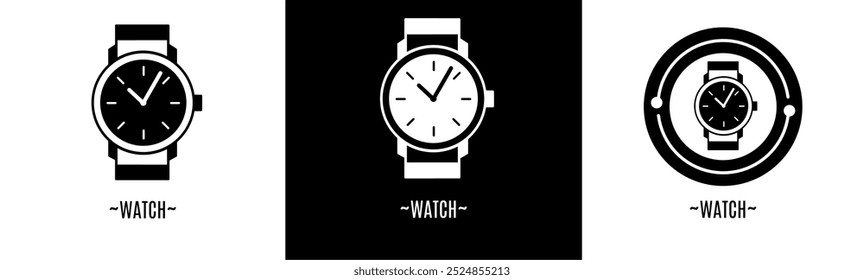 Conjunto de logotipo de reloj. Colección de logos en blanco y negro. Vector de acciones.