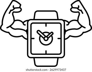 A watch with a man's arm on it. The watch has a black face and hands. The watch is showing the time as 10:30