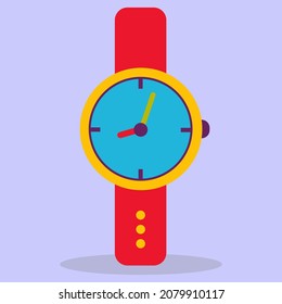 Watch. A mechanical wrist watch with a red strap. The image is made in a flat style. Vector illustration. A series of business icons.