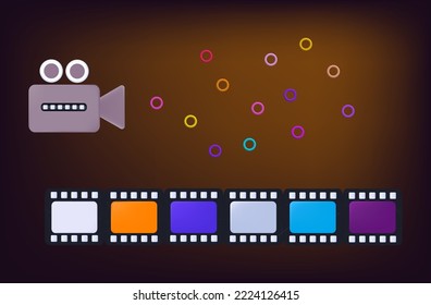 Watch movie, video, series. Choice interesting, modern video. Live viewing online, broadcast. Watch movie, news, video or clip. Smart tv device and cine-film. Camera demonstration. Vector 3d.