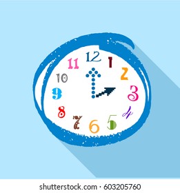 Watch with multicolored numbers icon. Flat illustration of watch with multicolored numbers vector icon for web