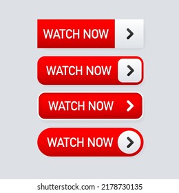 Watch Now Banner In Flat Style On White Background. Play Video. Web Media. Online Translation. Vector Illustration