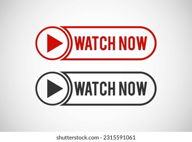 Watch now button. Watch now banner sign. Play video icon vector illustration.