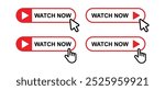 Watch now button click set icon, vector illustration