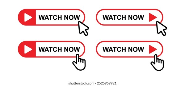 Watch now button click set icon, vector illustration