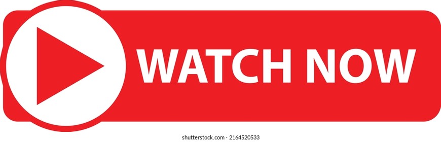 Watch Now Button On White Background. Play Video Icon. Watch Now Video Play Button Sign. Flat Style.