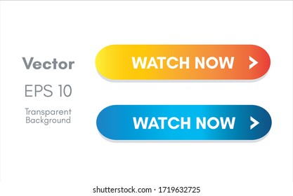Watch now button for website navigation and app. Ui interface. Vector illustration in transparent background.