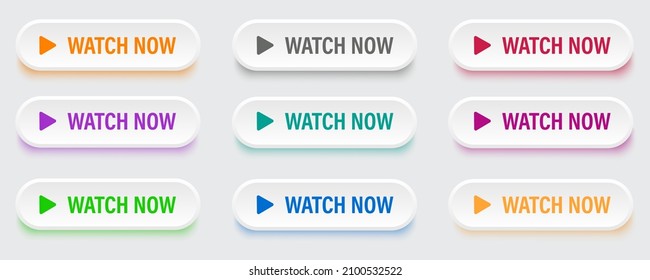 Watch now buttons icon set with colorful gradient. Watch now icon in flat style. Button for web site, label, banner, sticker, design template, icon and logo.
