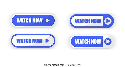 Watch now buttons icon set. Watch now icon in flat style. Vector website or app call to action button. Watch now button for web site, ui, media player, banner and app template