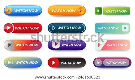 Watch now buttons icon set design vector. Modern gradient web buttons. web elements.