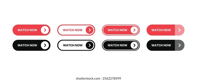 Watch now icon set, website online button player symbol.