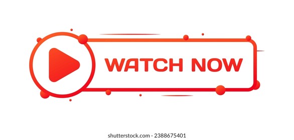 Watch now sign. Flat, red, play button, watch now sign. Vector icon