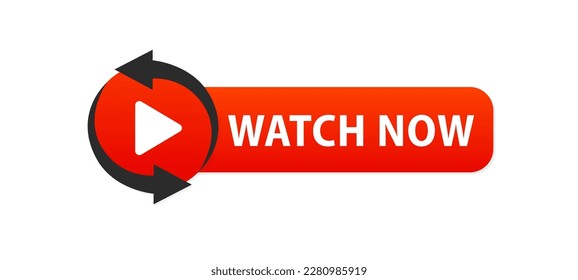 Watch now vector button in flat style. Play video icon isolated on white background. Watch video now button for web site. UI element. Vector illustration