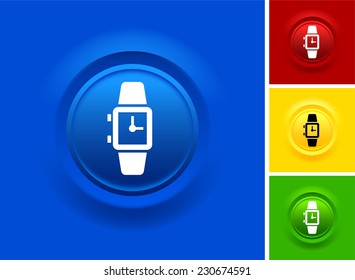 Watch on Blue Bevel Round Button