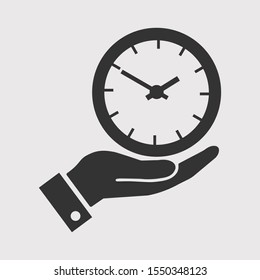 A watch on a hand in a flat design. Clock icon. Stopwatch icon. Vector illustration EPS 10.