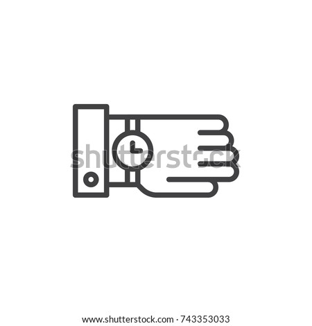 Watch on hand line icon, outline vector sign, linear style pictogram isolated on white. wristwatch symbol, logo illustration. Editable stroke