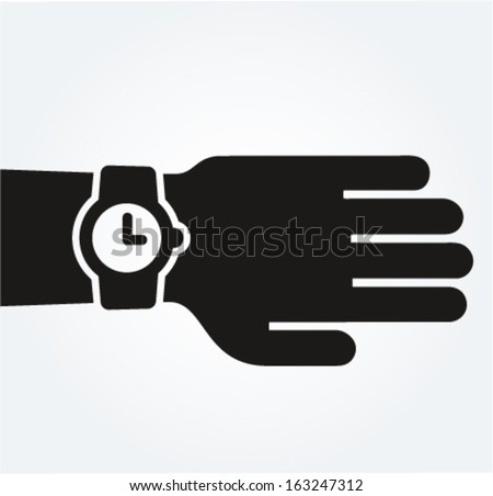 Watch on hand, punctuality concept, vector pictographic style illustration 