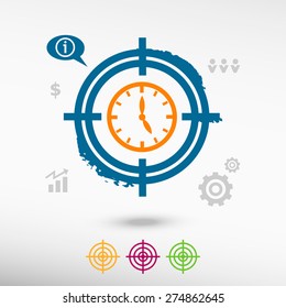 Watch on target icons background. Flat illustration.