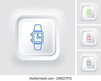 Watch on White Bevel Square Buttons
